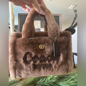 Coach cargo tote 20  in chocolate brown shearling